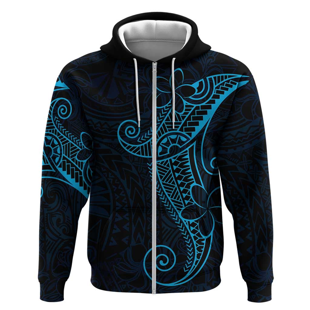 Black Blue Polynesian Tribal Zip Hoodie - Polynesian Pride