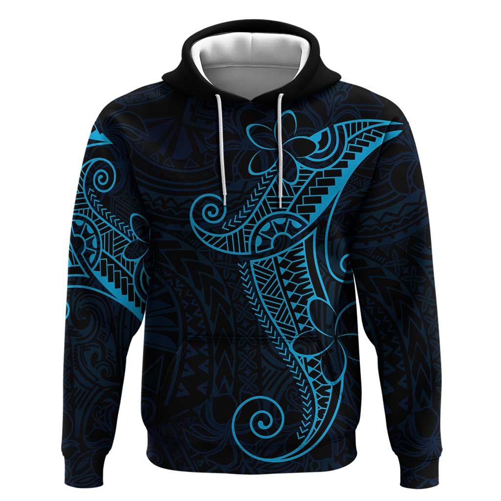 Black Blue Polynesian Tribal Zip Hoodie - Polynesian Pride