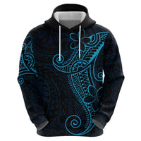 Black Blue Polynesian Tribal Zip Hoodie - Polynesian Pride