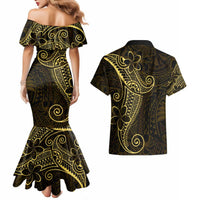 Black Gold Polynesian Tribal Couples Matching Mermaid Dress and Hawaiian Shirt LT9 - Polynesian Pride