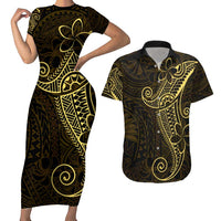Black Gold Polynesian Tribal Couples Matching Short Sleeve Bodycon Dress and Hawaiian Shirt LT9 Gold - Polynesian Pride