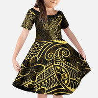 Black Gold Polynesian Tribal Family Matching Long Sleeve Bodycon Dress and Hawaiian Shirt LT9 Daughter's Dress Gold - Polynesian Pride