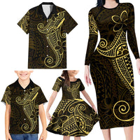 Black Gold Polynesian Tribal Family Matching Long Sleeve Bodycon Dress and Hawaiian Shirt LT9 - Polynesian Pride
