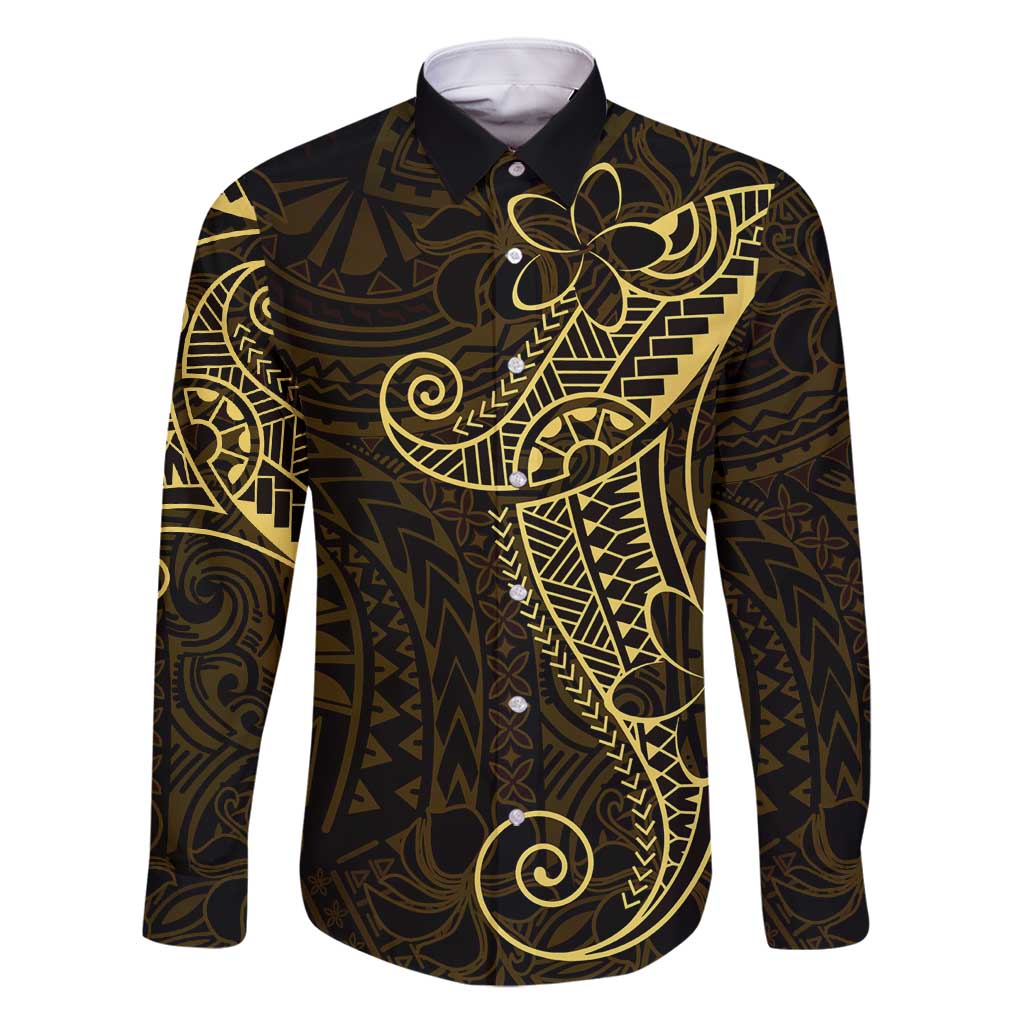 Black Gold Polynesian Tribal Family Matching Long Sleeve Bodycon Dress and Hawaiian Shirt LT9 Dad's Shirt - Long Sleeve Gold - Polynesian Pride