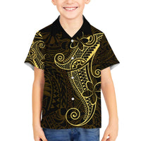 Black Gold Polynesian Tribal Family Matching Off The Shoulder Long Sleeve Dress and Hawaiian Shirt - Polynesian Pride