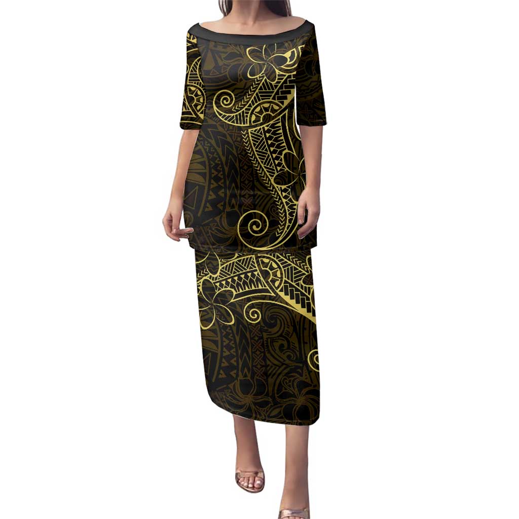 Black Gold Polynesian Tribal Family Matching Puletasi and Hawaiian Shirt LT9 Mom's Dress Gold - Polynesian Pride