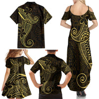 Black Gold Polynesian Tribal Family Matching Summer Maxi Dress and Hawaiian Shirt LT9 - Polynesian Pride