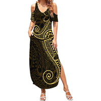 Black Gold Polynesian Tribal Family Matching Summer Maxi Dress and Hawaiian Shirt LT9 Mom's Dress Gold - Polynesian Pride