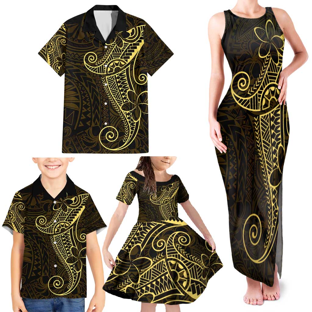 Black Gold Polynesian Tribal Family Matching Tank Maxi Dress and Hawaiian Shirt LT9 - Polynesian Pride