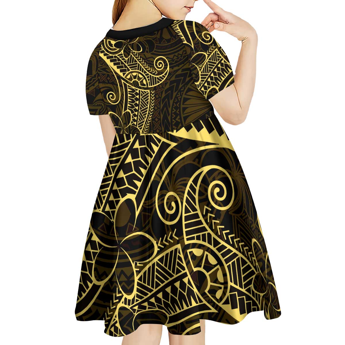 Black Gold Polynesian Tribal Kid Short Sleeve Dress - Polynesian Pride