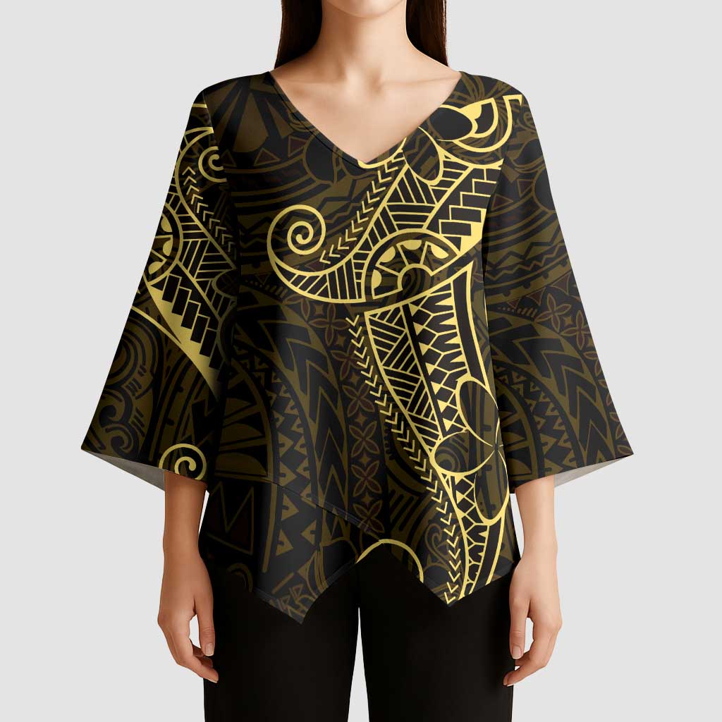 Black Gold Polynesian Tribal Kimono Sleeve Blouse - Polynesian Pride