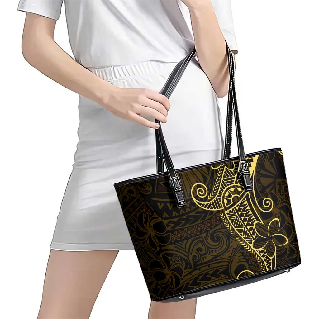 Black Gold Polynesian Tribal Leather Tote Bag - Polynesian Pride