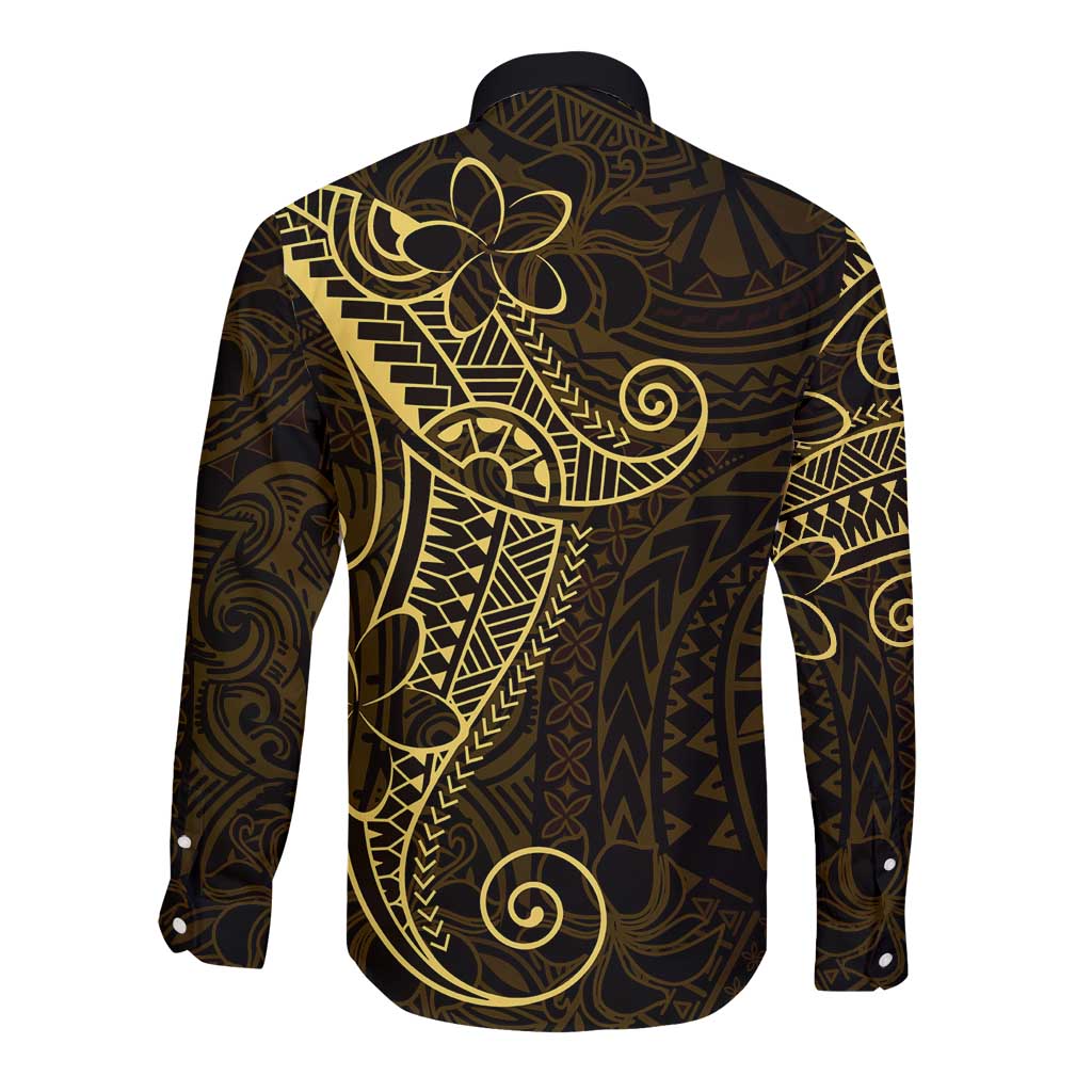 Black Gold Polynesian Tribal Long Sleeve Button Shirt LT9 - Polynesian Pride