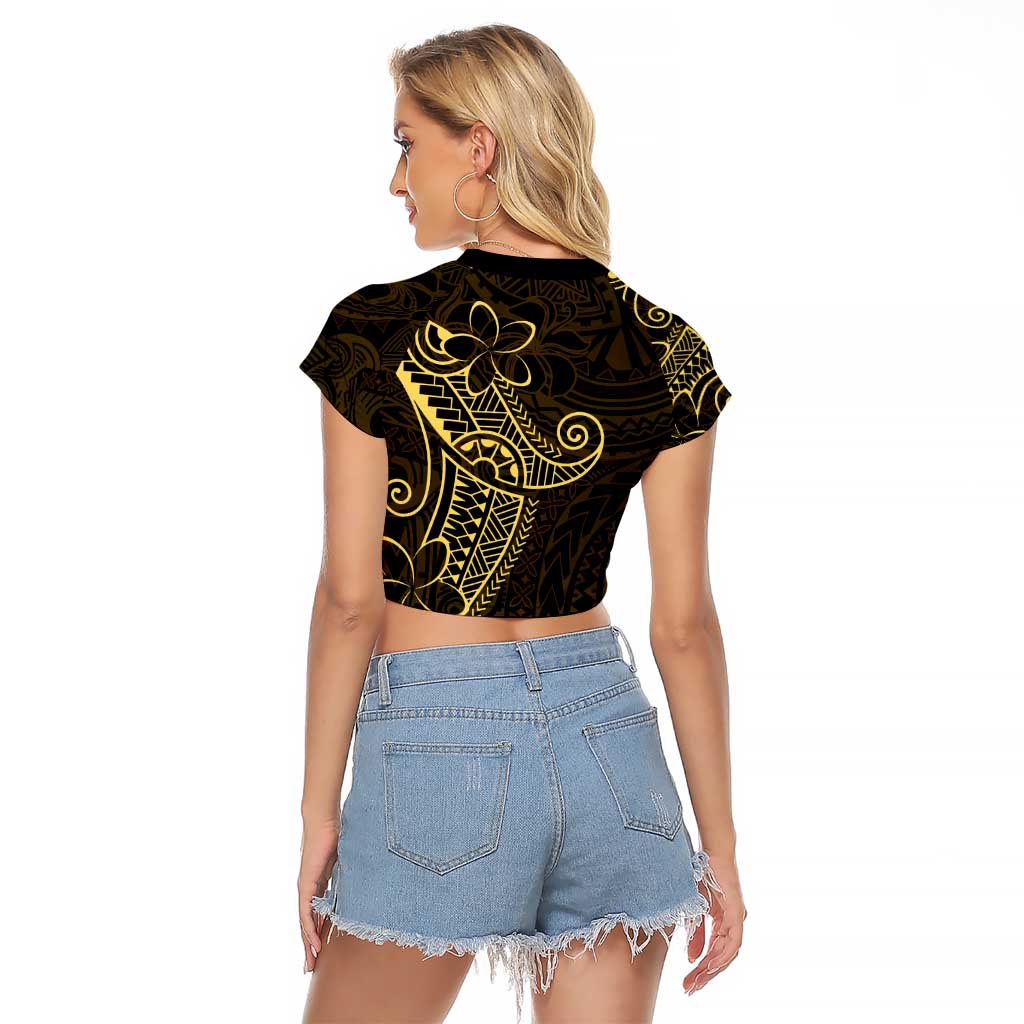 Black Gold Polynesian Tribal Raglan Cropped T Shirt LT9 - Polynesian Pride