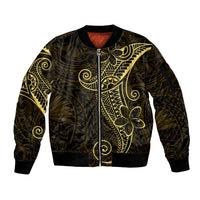 Black Gold Polynesian Tribal Sleeve Zip Bomber Jacket LT9 Unisex Gold - Polynesian Pride