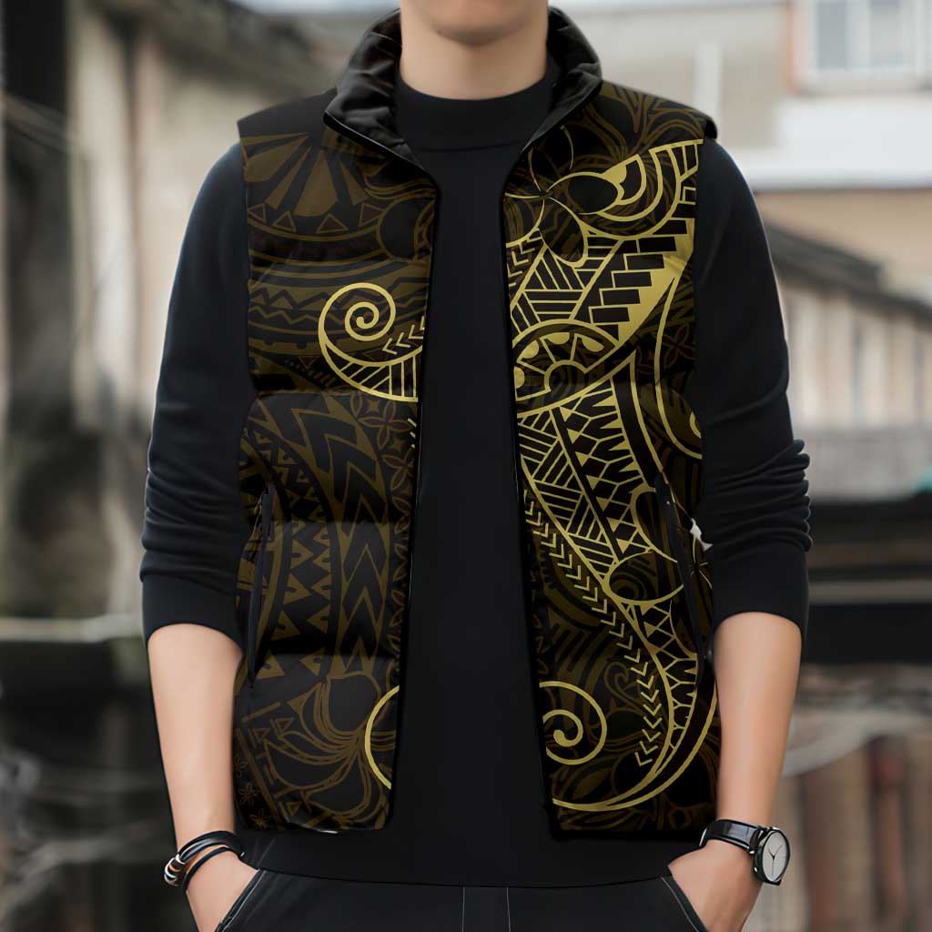 Black Gold Polynesian Tribal Sleeveless Puffer Jacket - Polynesian Pride