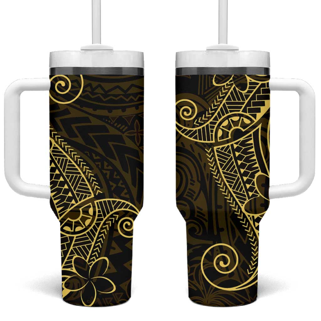 Black Gold Polynesian Tribal Tumbler With Handle LT9 One Size: 40 oz Gold - Polynesian Pride