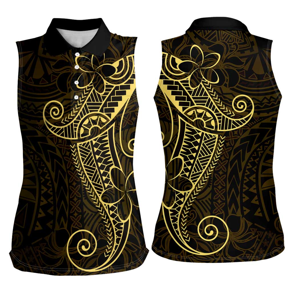 Black Gold Polynesian Tribal Women Sleeveless Polo Shirt - Polynesian Pride