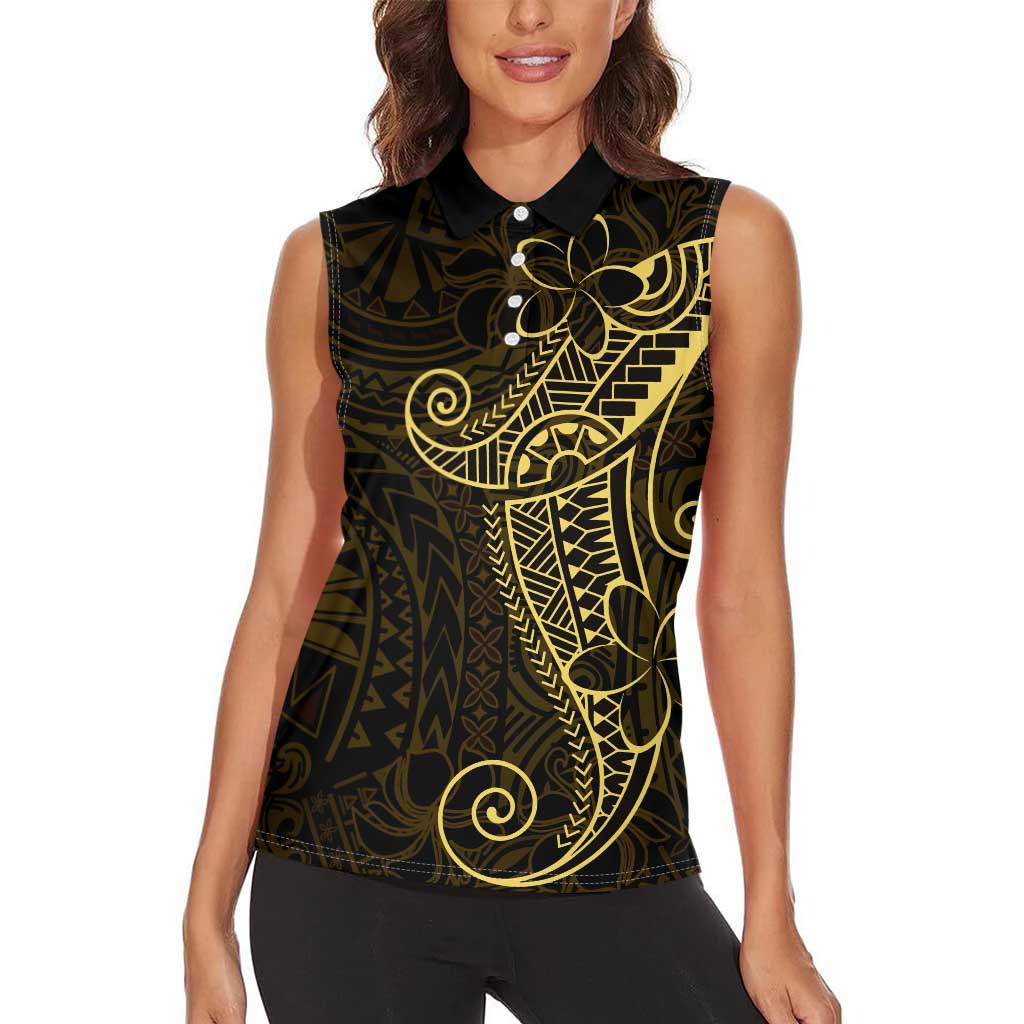 Black Gold Polynesian Tribal Women Sleeveless Polo Shirt - Polynesian Pride