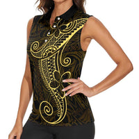 Black Gold Polynesian Tribal Women Sleeveless Polo Shirt - Polynesian Pride
