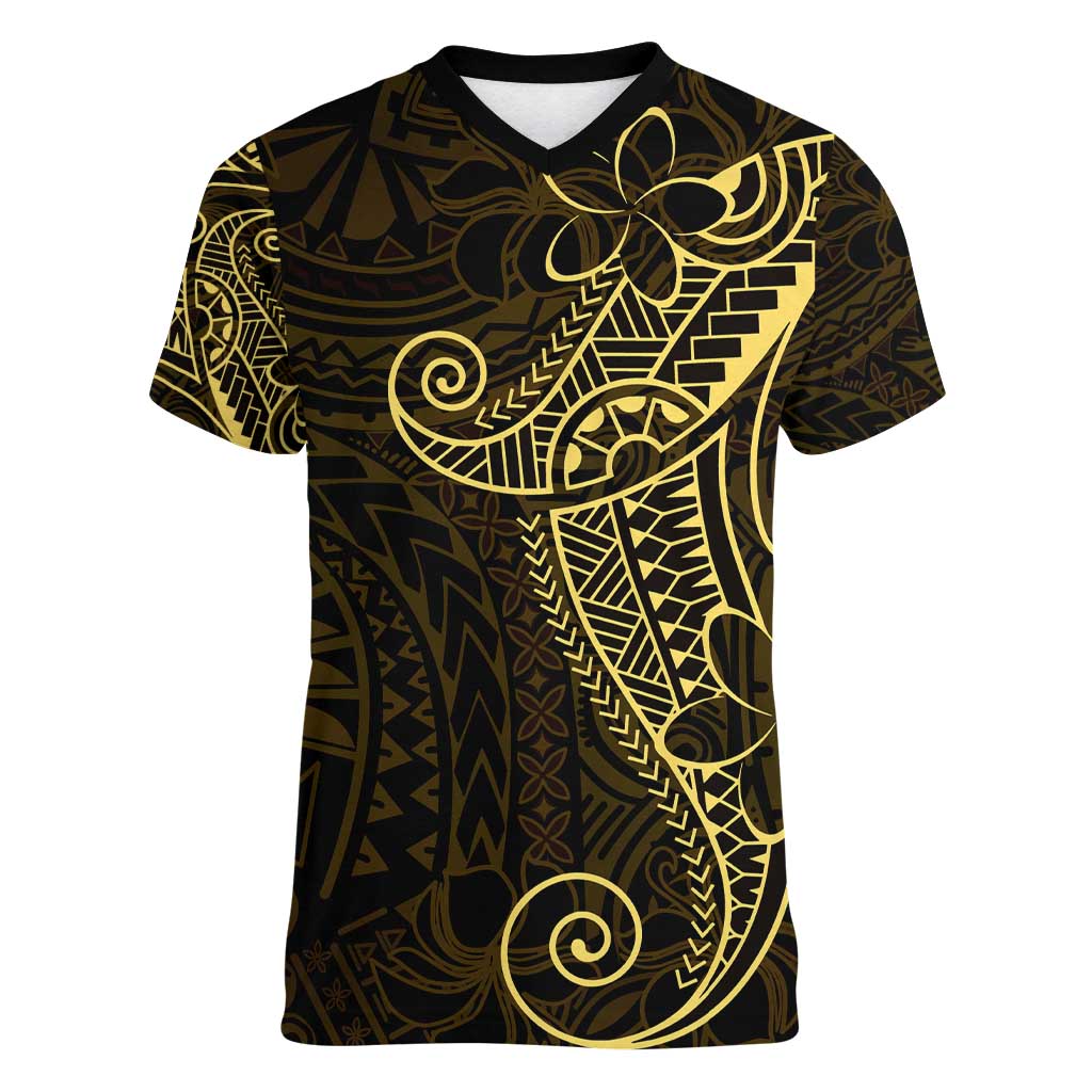 Black Gold Polynesian Tribal Women V-Neck T-Shirt LT9 Female Gold - Polynesian Pride