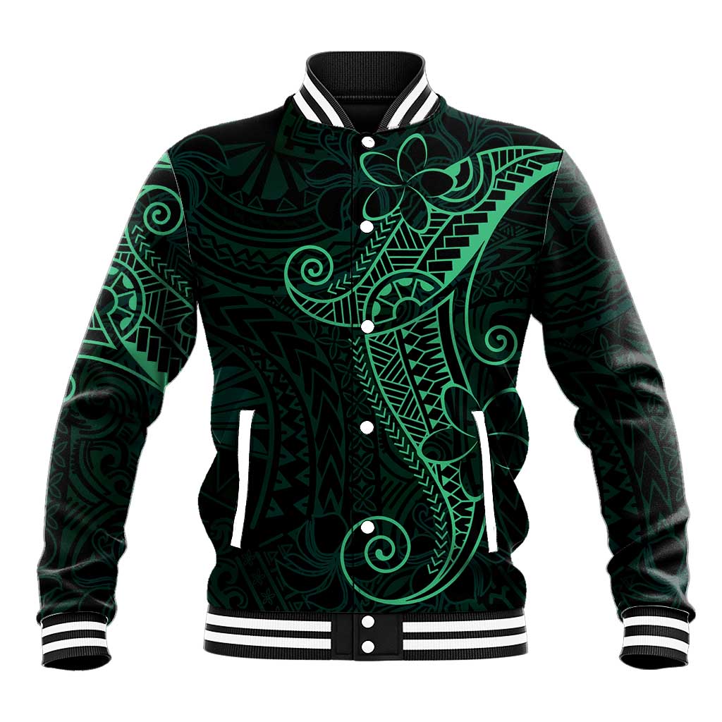 Black Green Polynesian Tribal Baseball Jacket - Polynesian Pride