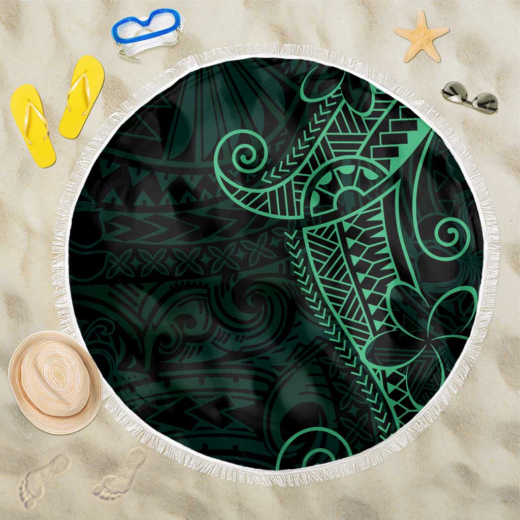 Black Green Polynesian Tribal Beach Blanket - Polynesian Pride