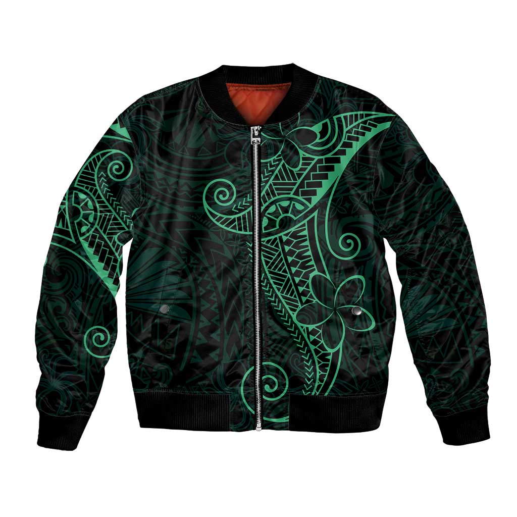 Black Green Polynesian Tribal Bomber Jacket LT9 Unisex Green - Polynesian Pride