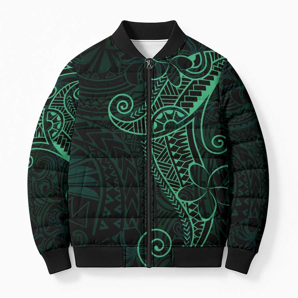 Black Green Polynesian Tribal Bomber Puffer Jacket - Polynesian Pride
