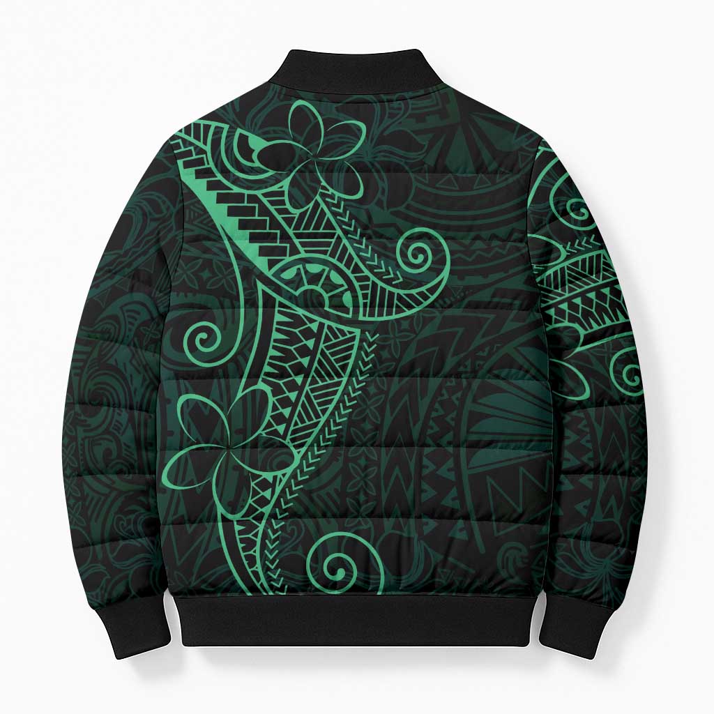 Black Green Polynesian Tribal Bomber Puffer Jacket - Polynesian Pride