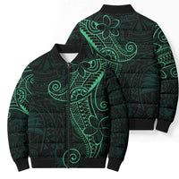 Black Green Polynesian Tribal Bomber Puffer Jacket - Polynesian Pride