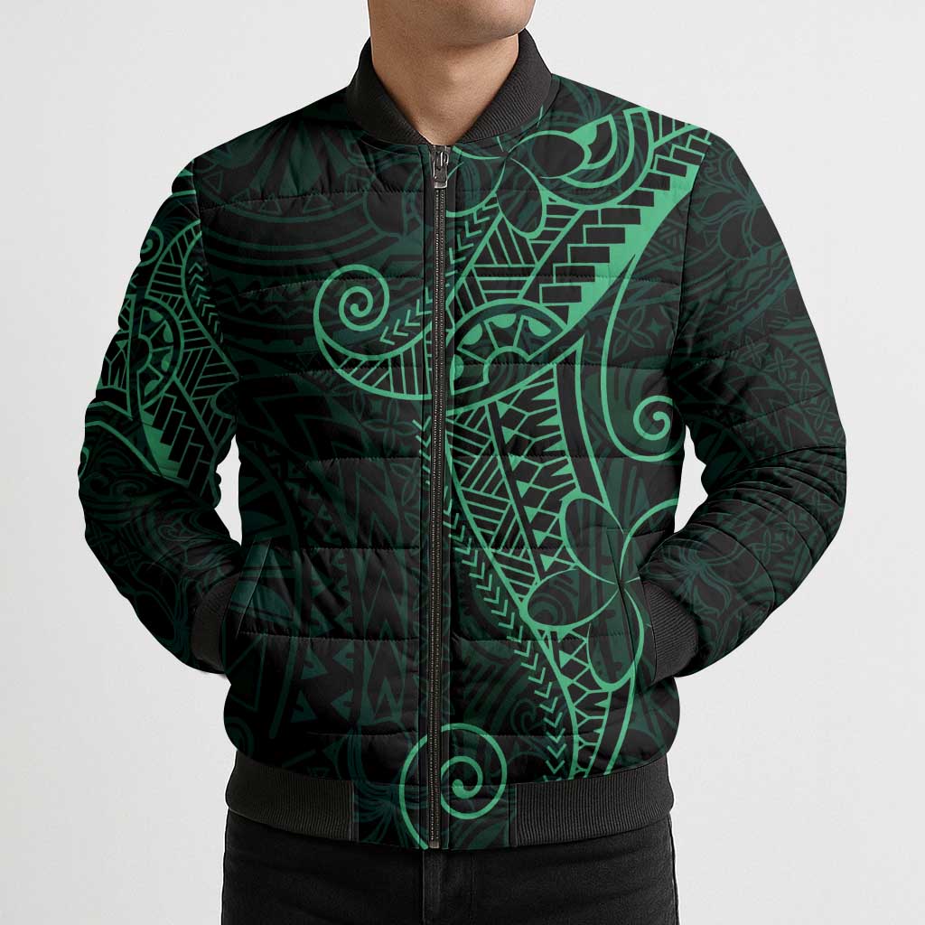 Black Green Polynesian Tribal Bomber Puffer Jacket - Polynesian Pride