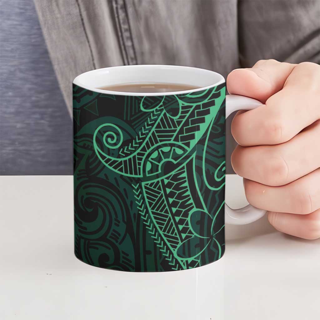Black Green Polynesian Tribal Ceramic Mug - Polynesian Pride