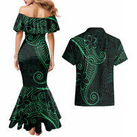 Black Green Polynesian Tribal Couples Matching Mermaid Dress and Hawaiian Shirt LT9 - Polynesian Pride
