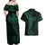 Black Green Polynesian Tribal Couples Matching Off Shoulder Maxi Dress and Hawaiian Shirt - Polynesian Pride