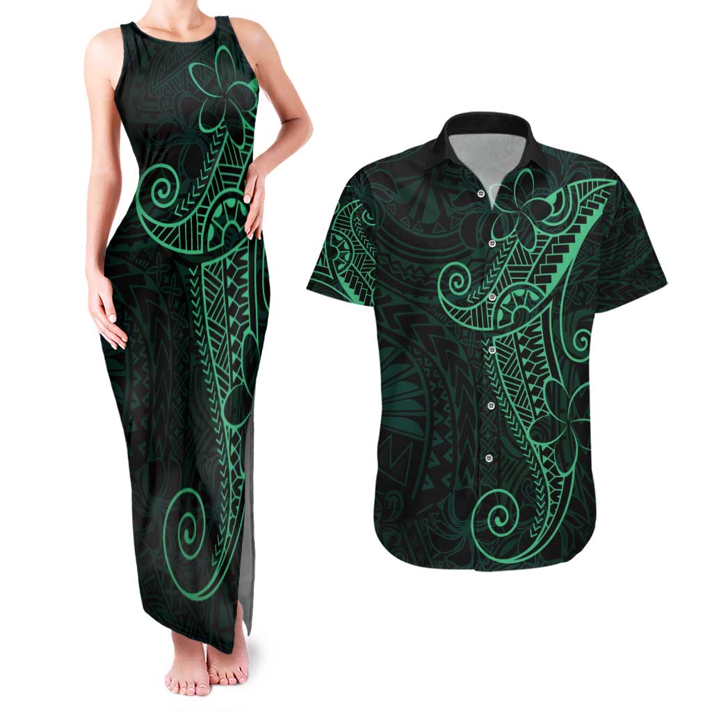 Black Green Polynesian Tribal Couples Matching Tank Maxi Dress and Hawaiian Shirt LT9 Green - Polynesian Pride