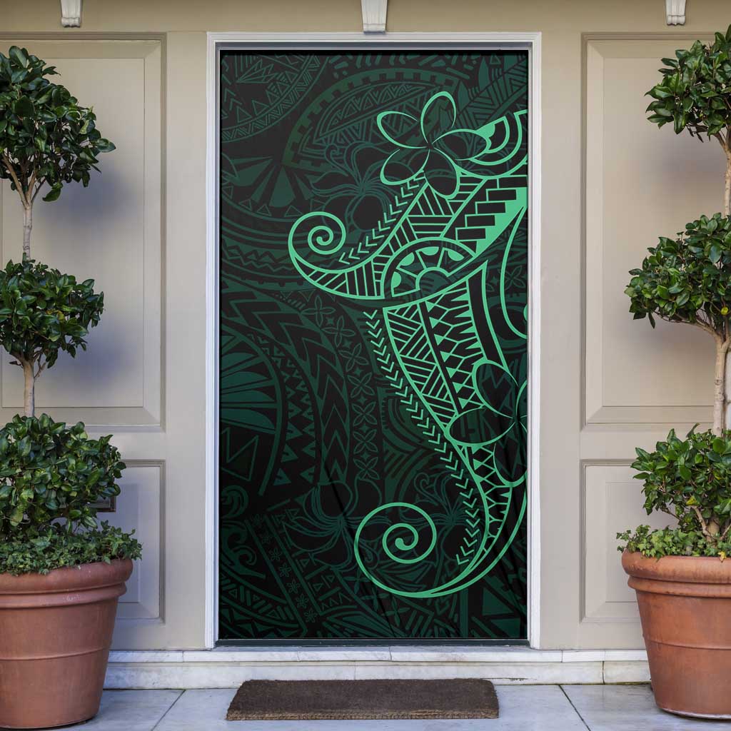 Black Green Polynesian Tribal Door Cover - Polynesian Pride