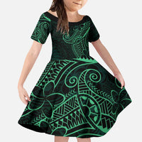 Black Green Polynesian Tribal Family Matching Long Sleeve Bodycon Dress and Hawaiian Shirt - Polynesian Pride