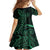 Black Green Polynesian Tribal Family Matching Long Sleeve Bodycon Dress and Hawaiian Shirt - Polynesian Pride