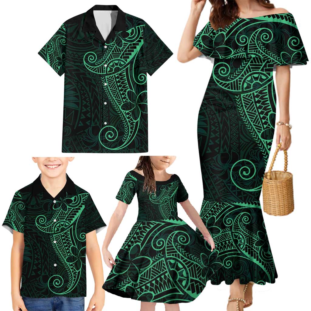 Black Green Polynesian Tribal Family Matching Mermaid Dress and Hawaiian Shirt LT9 - Polynesian Pride