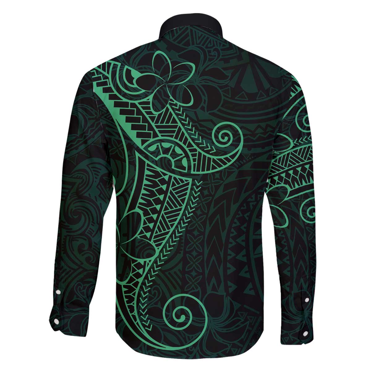 Black Green Polynesian Tribal Family Matching Off The Shoulder Long Sleeve Dress and Hawaiian Shirt - Polynesian Pride