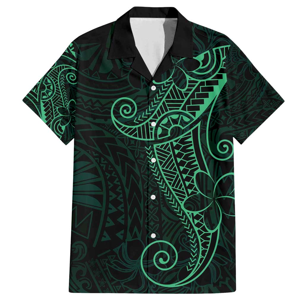 Black Green Polynesian Tribal Family Matching Off Shoulder Maxi Dress and Hawaiian Shirt - Polynesian Pride