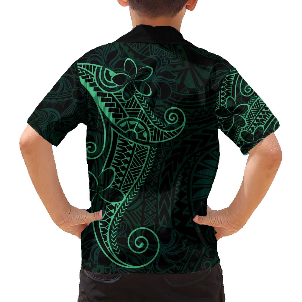 Black Green Polynesian Tribal Family Matching Off Shoulder Short Dress and Hawaiian Shirt LT9 - Polynesian Pride