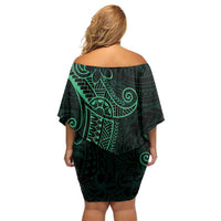 Black Green Polynesian Tribal Family Matching Off Shoulder Short Dress and Hawaiian Shirt LT9 - Polynesian Pride