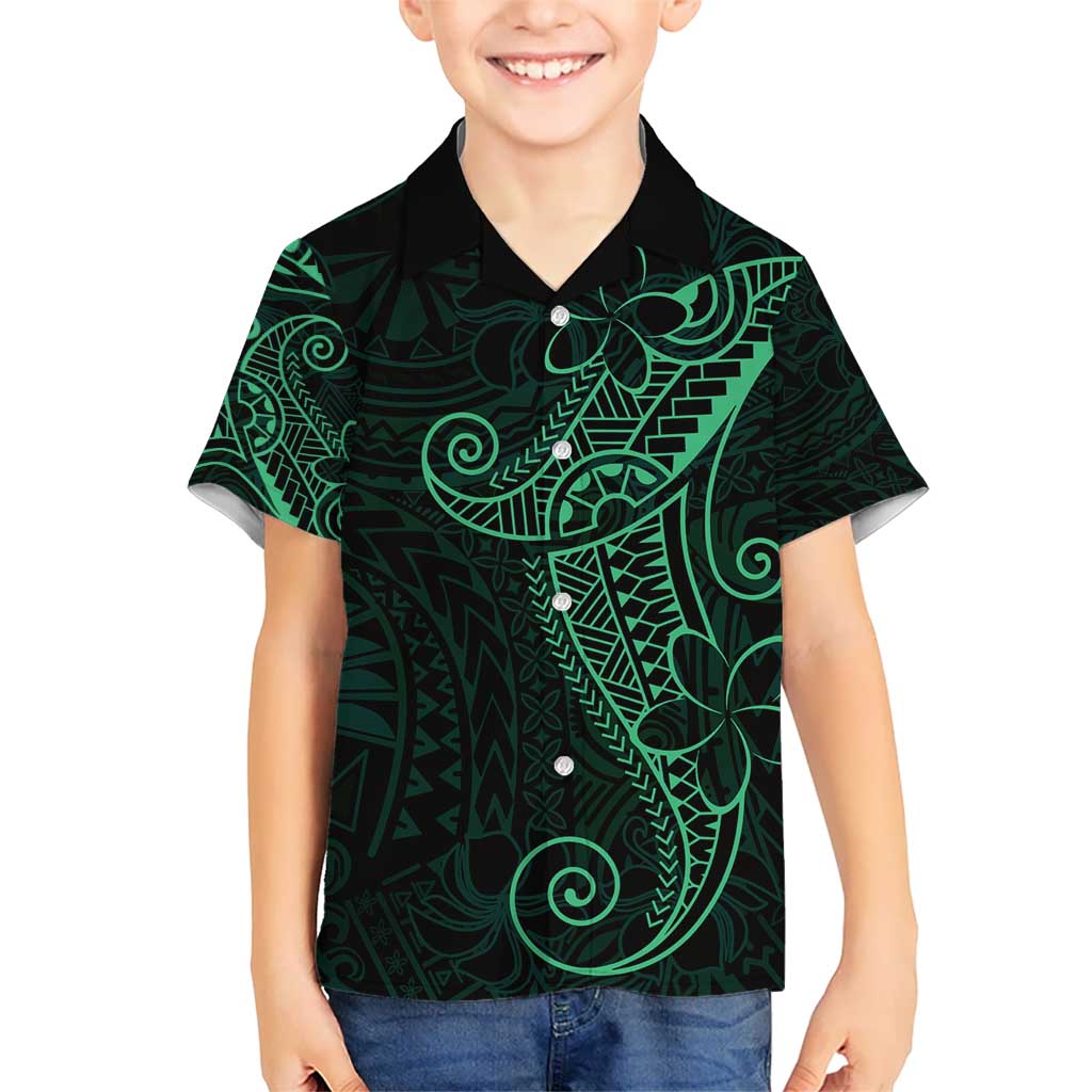 Black Green Polynesian Tribal Kid Hawaiian Shirt - Polynesian Pride