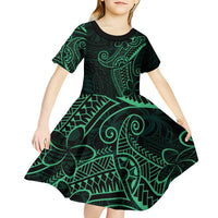 Black Green Polynesian Tribal Kid Short Sleeve Dress - Polynesian Pride