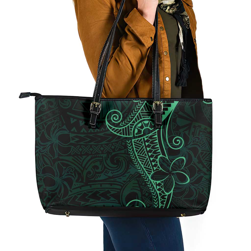Black Green Polynesian Tribal Leather Tote Bag - Polynesian Pride