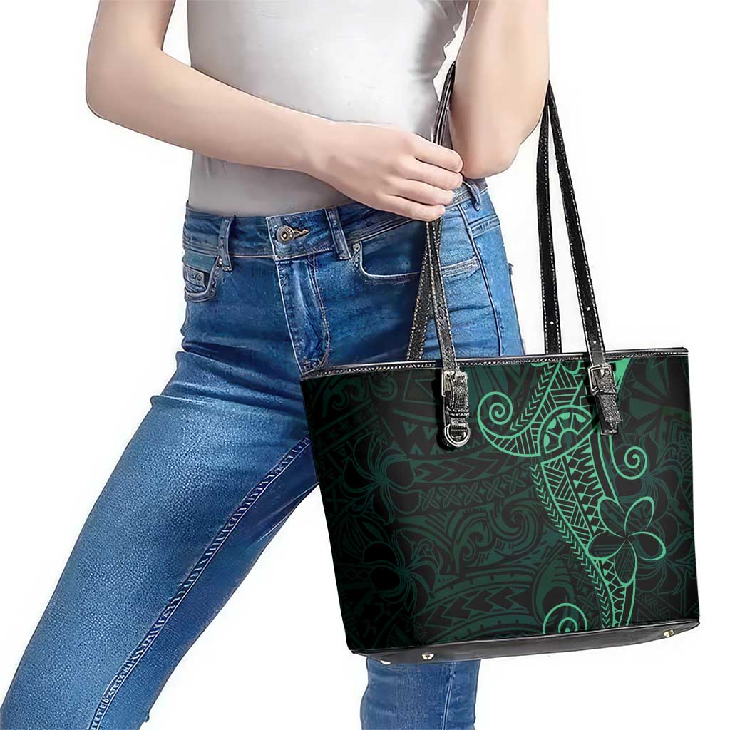 Black Green Polynesian Tribal Leather Tote Bag - Polynesian Pride