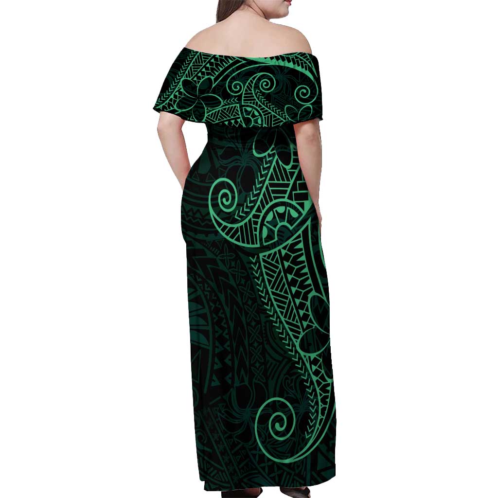 Black Green Polynesian Tribal Off Shoulder Maxi Dress LT9 - Polynesian Pride