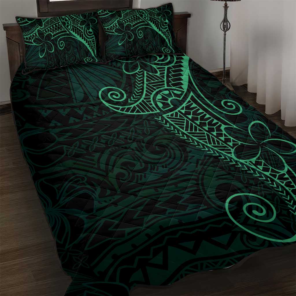 Black Green Polynesian Tribal Quilt Bed Set - Polynesian Pride